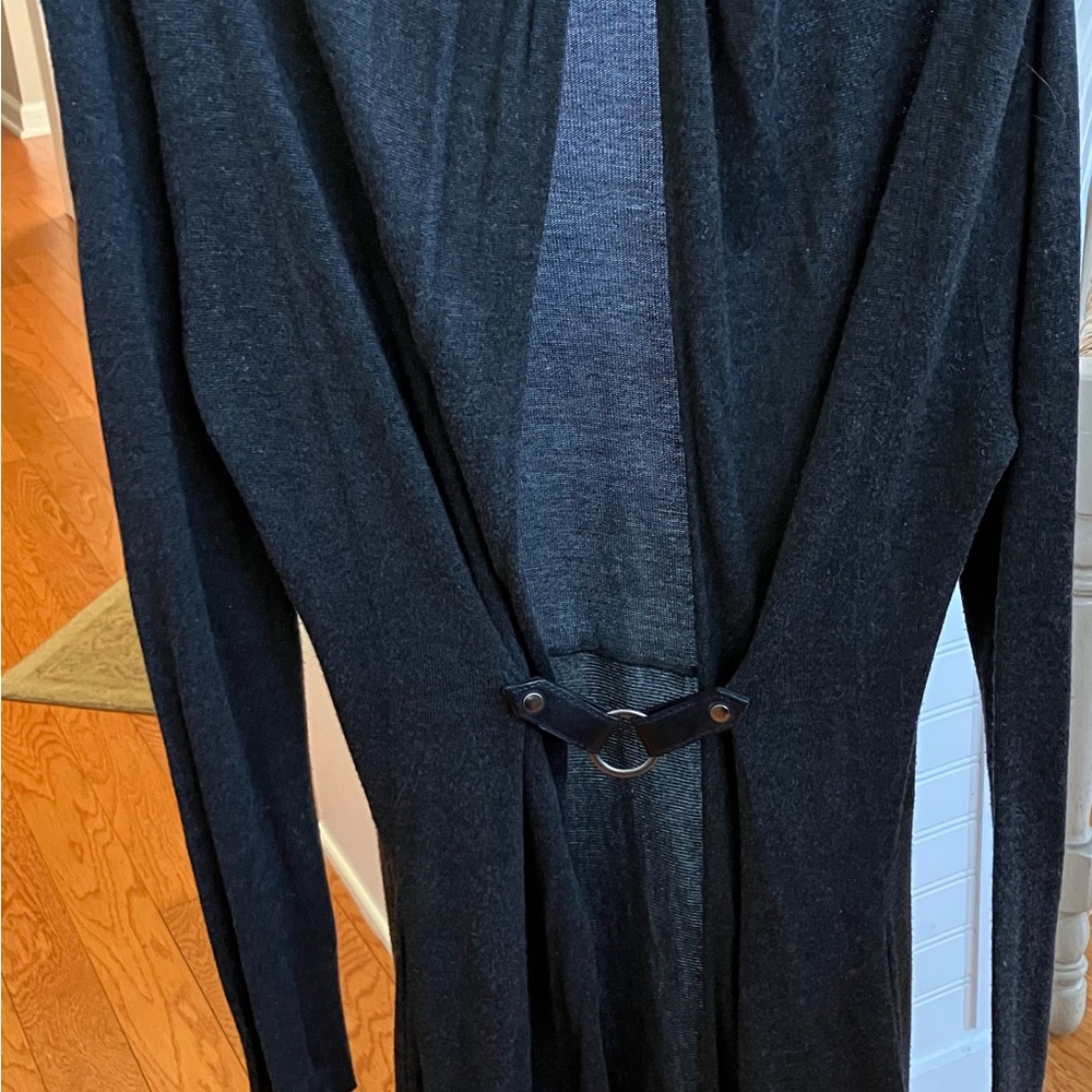Dark gray willi smith long cardigan with  shark-bite hem and cute buckle-Classic